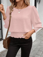 Smocked Waist Round Neck Blouse