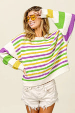 BiBi Mardi Gras Colors Stripe Comfy Sweater