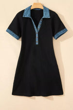 Casual Denim Trim Button-Down Mini Dress