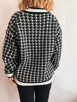 Houndstooth Pattern V-Neck Button-Up Cardigan