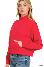 Zenana Scuba Half Zip Pullover With Kangaroo Pockets