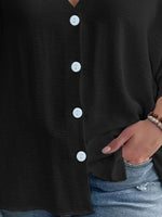 Full Size Casual V-Neck Button Down Relaxed Fit Blouse Plus Size