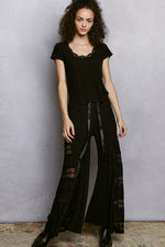 POL Round Neck Short Sleeve Crop T-Shirt with Lace Trim