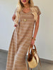 Stripe Short Sleeve Side Slit Maxi T Shirt Dress
