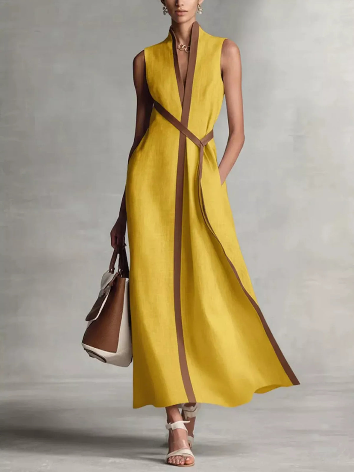 Full Size Contrast Trim Sleeveless Maxi Dress Plus Size