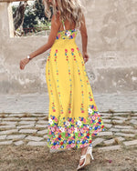 Feather Print Spaghetti Strap Split Dress
