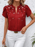 Floral Notched Short Sleeve Blouse