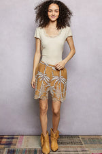 POL Round Neck Short Sleeve Crop T-Shirt with Lace Trim