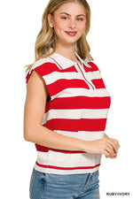 Zenana Viscose Striped Collared Sweater Vest