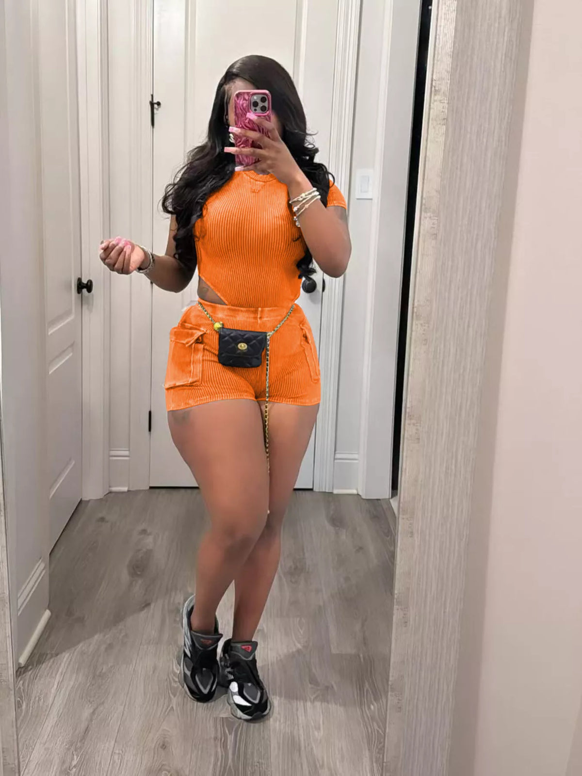 Ribbed Knit Bodysuit and Shorts Set