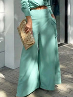 Long Sleeve Shirt and Wide Leg Pants Set