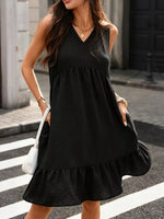 Sleeveless V-Neck Ruffle Hem Casual Dress