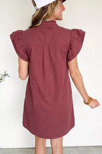 Frilled Detail Button Down Ruffle Short Sleeve Denim Mini Dress
