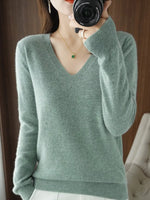 V-Neck Solid Color Sweater