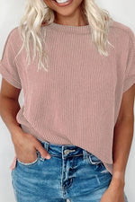 Casual Ribbed Short Sleeve Round Neck T-Shirt