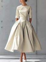 Round Neck A-Line Midi Dress