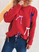 Colorful Bow Round Neck Sweater