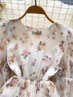 Floral Print Chiffon Balloon Sleeve Blouse