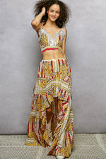 POL Boho Chic Floral Print Crop Top and High-Low Skirt Set