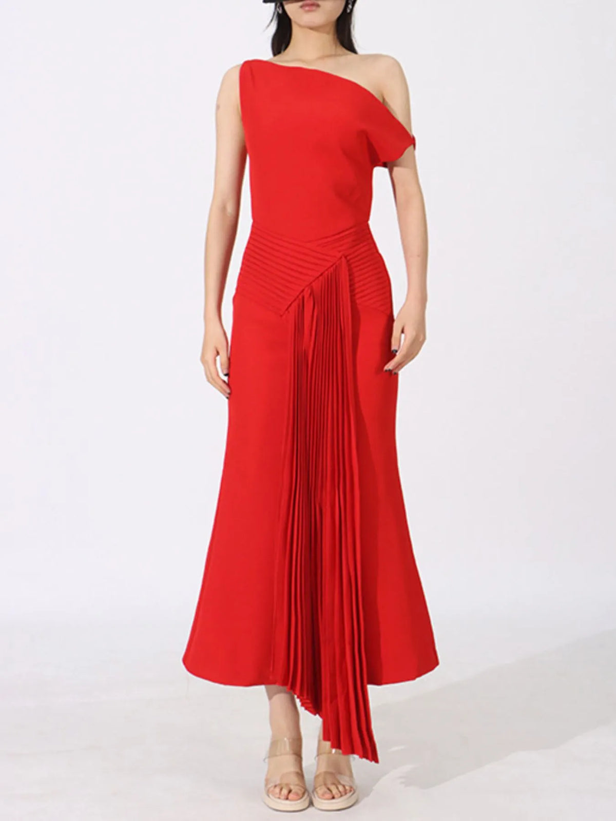 Single Shoulder Pleated Dress