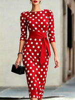 Full Size Polka Dot 3/4 Sleeve Dress Plus Size