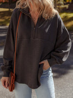Waffle Knit Patchwork Half Zipped Casual Sweatshirt