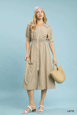 Umgee Striped Midi Dress with Front Zipper