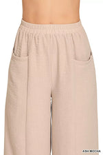 Zenana Woven Airflow Elastic Waistband Pants