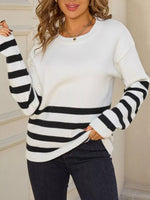Striped Trim Crew Neck Sweater