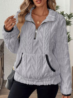 Full Size Half Zip Kangaroo Pocket Sweatshirt Plus Size
