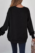 Solid Color Textured Round Neck Drop Shoulder Pullover Sweatshirt