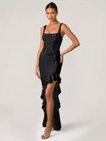 Sequin Ruffle Hem Maxi Dress