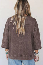 3/4 Sleeve Mineral Wash Loose Cotton Top