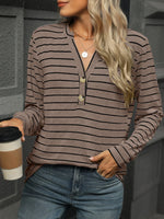 Striped Henley T-Shirt with Button Detail