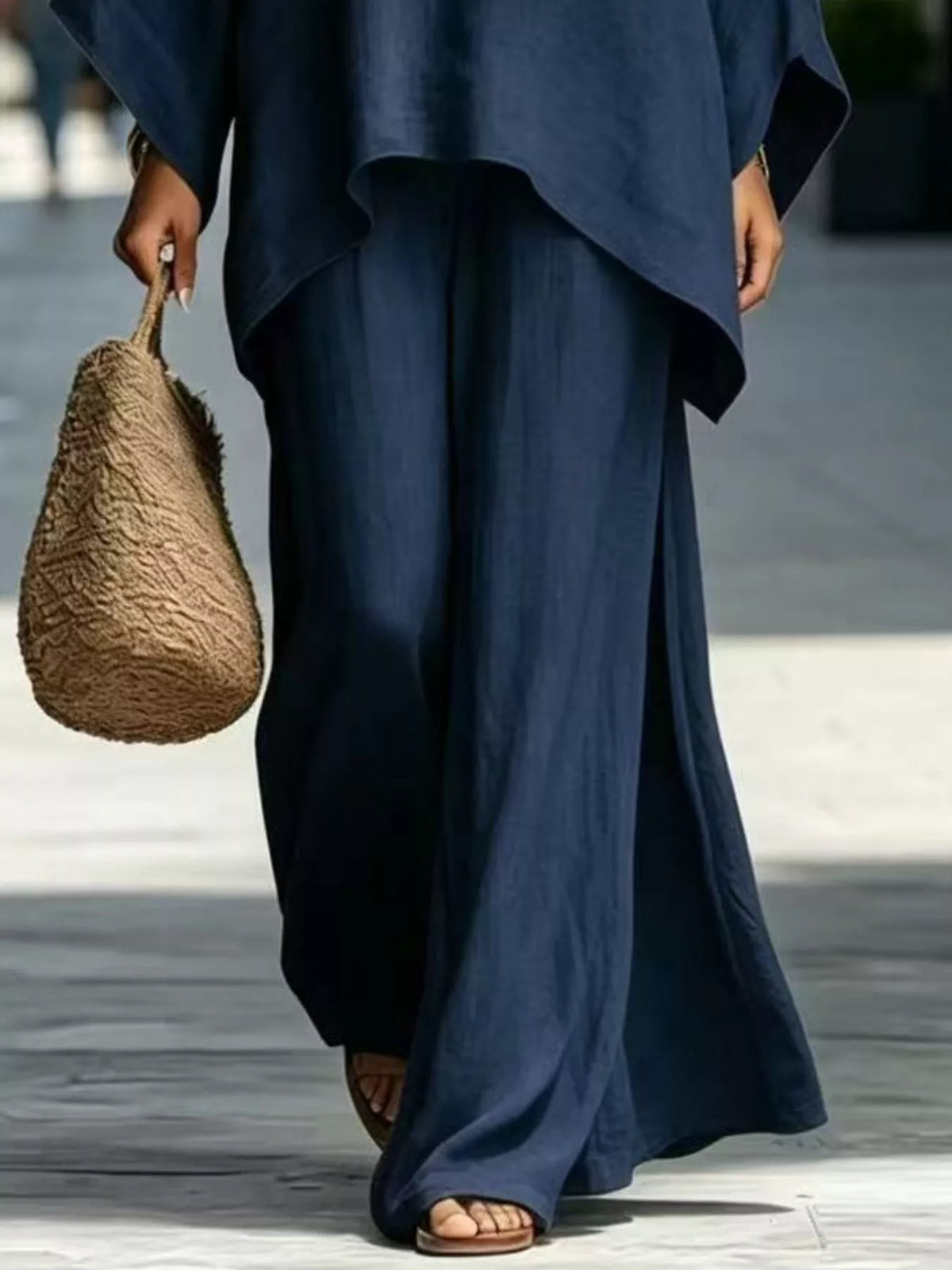 Full Size Batwing Sleeve Top and Wide-Leg Pants Set Plus Size