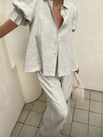 Plus Size Button-Down Shirt and Wide-Leg Pants Set
