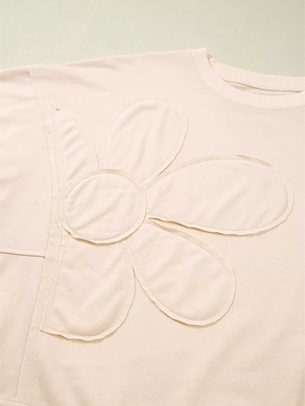 Raw Edge Flower Patch Drop Shoulder Casual Top