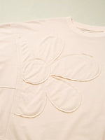 Raw Edge Flower Patch Drop Shoulder Casual Top