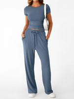 Round Neck Short Sleeve Tee and Pants Set
