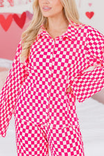 Checkerboard Print Long Sleeve Top and Pants Set