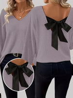 Full Size Ribbed Knit Backless Bow T-Shirt Plus Size