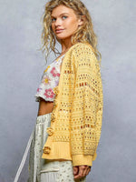 POL Open-Knit Floral Button Cardigan