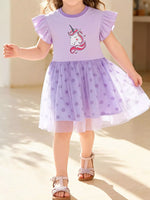 Children's Unicorn Ruffle Sleeve Tulle Dress
