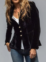 Velvet Lapel Collar Button Up Blazer