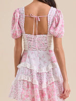 Floral Puff Sleeve Tiered Mini Dress