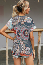 Shiny Printed Round Neck Short Sleeve Tee