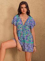 Printed Tie Front Short Sleeve Romper