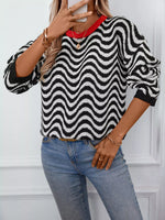 Wavy Striped Round Neck Sweater