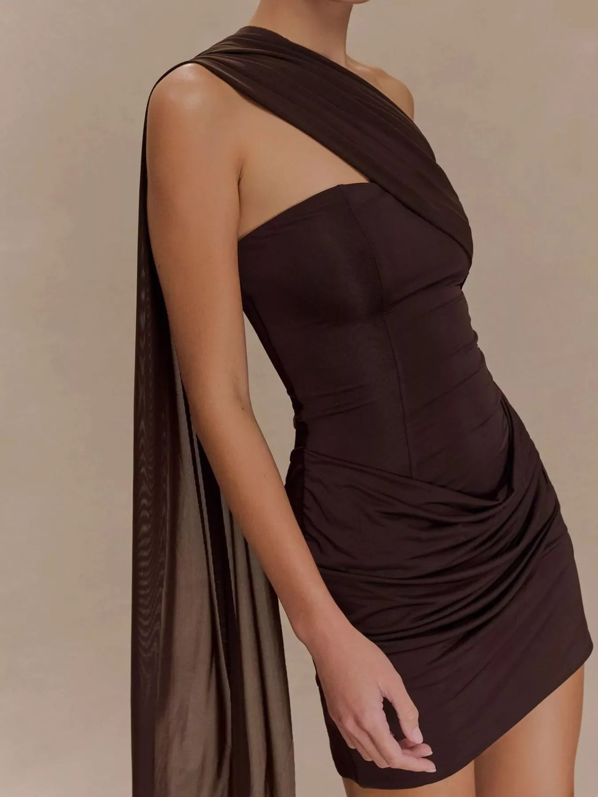 Asymmetrical One-Shoulder Ruched Mini Dress