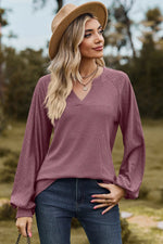 Eyelet Notched Raglan Sleeve T-Shirt